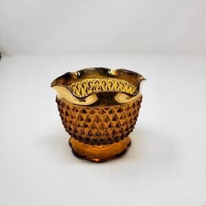 Vintage Art Decor Glass Indiana Diamond point amber Small serving Bowl 3" Tall